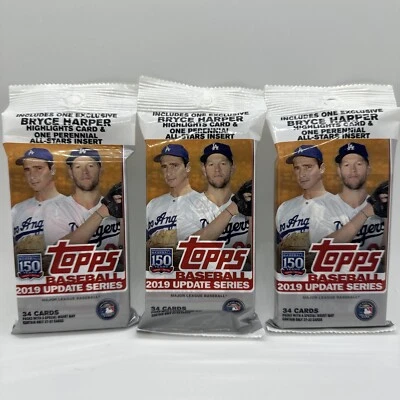 (3) 2019 TOPPS BASEBALL UPDATE SERIES FAT PACKS CELLO PACKS - 34 Cards Per Pack - Image 1 of 4