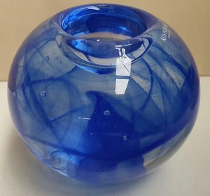 Kosta Boda Blue Moon Candleholder c2001-14 Blue Glass Votive Holder Swedish 10cm - Picture 1 of 9
