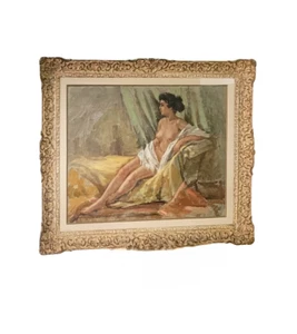 QUADRO OLIO SU TELA CON CORNICE - GIUSEPPE MASTELLARO -STUDIO DI NUDO IN INTERNO - Foto 1 di 1