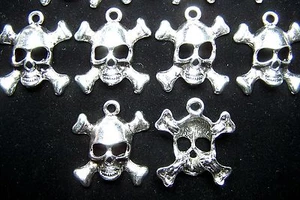 Tibetian Silver Lead Free Pewter Charms/Skull w/ Cross Bones #3484 ~ 10-12Pcs. - Picture 1 of 1