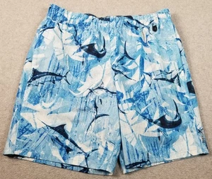 Eddie Bauer Swim Trunks Shorts Men’s Medium M Blue White Fish Beach Lake Freedry - Picture 1 of 18