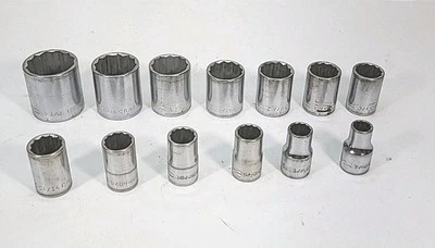 Vintage Craftsman 13 Socket Set 1/2" Drive SAE 12 pt V Series 1-1/4” - 7/16” USA - Image 1 of 4
