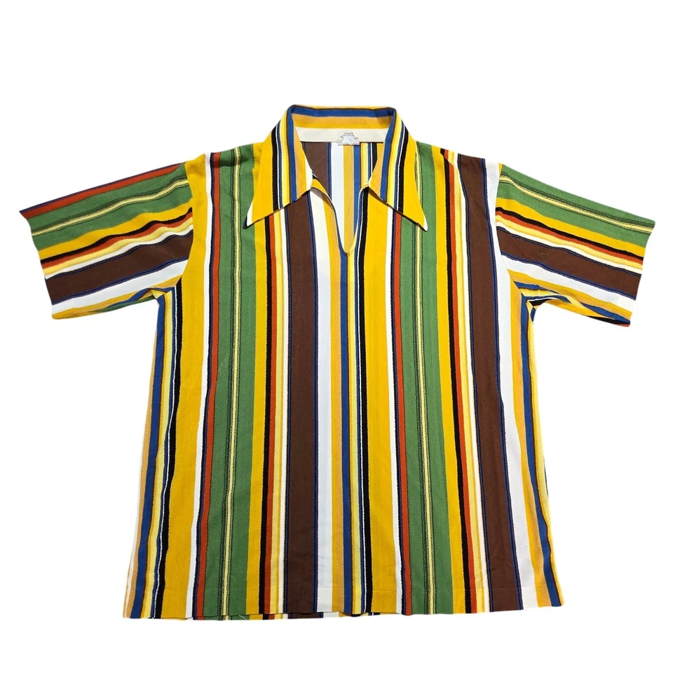 Camisa de manga corta grande vintage Amati by Barclay para hombre años 70 a rayas cuello en V Foto 1 de 4