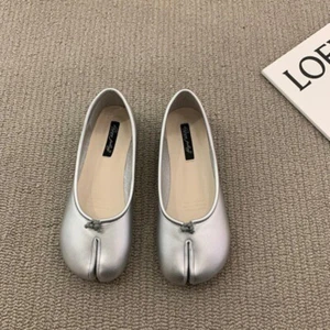 Women's Fashion PU Leather Bowtie Split Toe Flat Heel Loafers Ballet Court Shoes - Picture 1 of 27