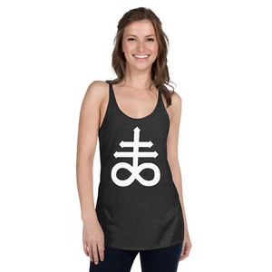 White Leviathan Cross of Satan Occult Symbol Women's Racerback Tank Top Shirt - Picture 1 of 13