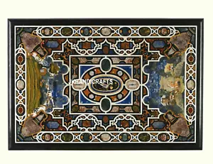 36"x48" Handicraft Pietre Dura Marble Dining Lapis Lazuli Inlaid Work Table Top - Foto 1 di 4