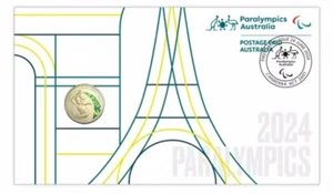 2024 Australia Paralympics Team $1 PNC Stamp & Coin Cover - Coloured $1 Coin - Picture 1 of 3