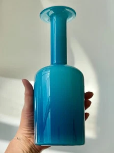 Jarrón de vidrio artístico danés Holmegaard turquesa Otto Brauer para Holmegaard años 70 25,5 cm - Imagen 1 de 14