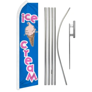 Ice Cream Advertising Swooper Feather Flutter Flag & Pole Kit Concessions Food - Picture 1 of 9