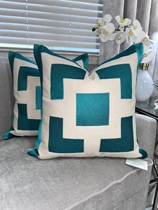 2-NWT TRINA TURK BLOCK EMBROIDERED DESCORATIVE PILLOWS - Picture 1 of 19