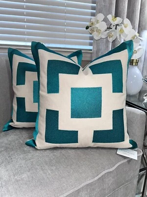 2-NWT TRINA TURK BLOCK EMBROIDERED DESCORATIVE PILLOWS - Image 1 of 4
