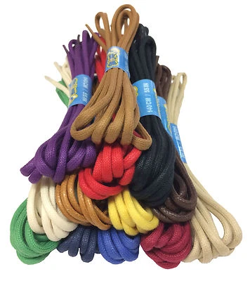 WAXED COTTON ROUND SHOE BOOT LACES SHOELACES - SEVERAL COLOURS - 3mm or 5mm - Image 1 of 4
