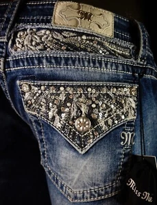 $108 Buckle Miss Me Jeans "Sequins Pearls Flaps & Yoke" Slim Boot 31 X 33.5 - Picture 1 of 13