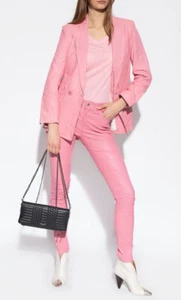 NWT Zadig & Voltaire Pink Phlame Crinkled Leather Pants EU34(XS) RARE Barbie? - Picture 1 of 4