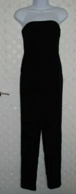 JACOB Black Silky Strapless Jumpsuit Size 2 w/ Matching Tie Belt Foto 1 de 4