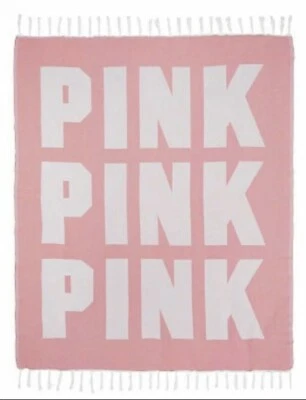 VICTORIAS SECRET PINK THROW FRINGE FESTIVAL BLANKET 50"x60" BEACH NWT Free Ship - Image 1 of 4