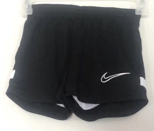 Nike Dri-Fit Girls Running Shorts Black White Logo Sz XS Drawstring - Picture 1 of 4
