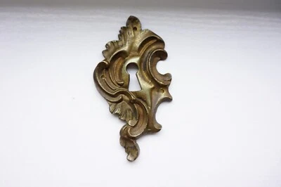 Vintage Antique French Style Brass Ornate Door Fancy Escutcheon Keyhole Plate - Image 1 of 4