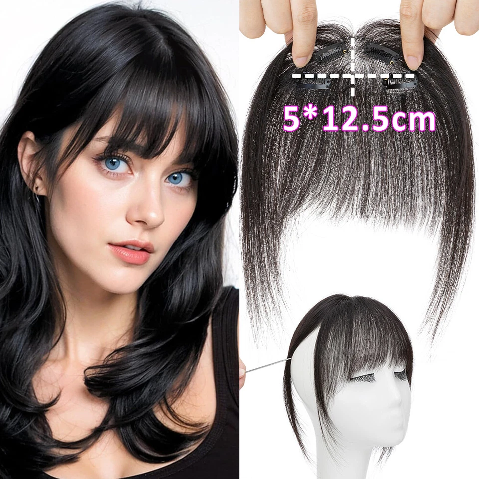 Clip in 100% Remy Haarteil Echthaar Haarverlängerung Fringe Pony Bangs für Damen - Bild 1 von 4
