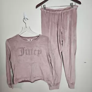 Juicy Couture Long Sleeve Top and Drawstring Pants Velvet Fleece Pajama Set Pink - Picture 1 of 6