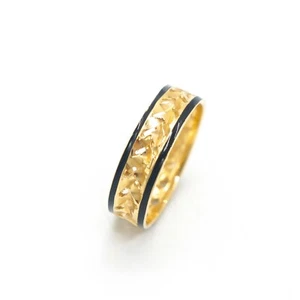 Solid 14k Yellow Gold Hawaiian Maile Leaf Scroll 5mm Black Enamel Edge Ring  - Picture 1 of 4