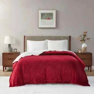 CHARTER CLUB Reversible Plush To Sherpa Blanket, Red-Full/Queen - Image 1 of 2