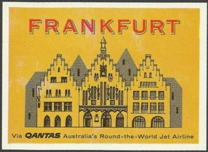 QANTAS –Large Original 1960s/70s Publicity Label -Frankfurt - Picture 1 of 2