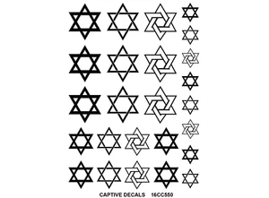 Star of David 25 pcs 0.5 to 1 Inch Black Fused Glass Decals - Picture 1 of 1