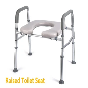 Adjustable Height Raised Toilet Seat Bathroom Assist Stand for Elderly, Disabled - Picture 1 of 8