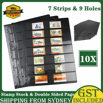 10 Sheet of Stamp Stock Black & Double Sided Page (7 Strips) & 9 Binder Holes AU - image 1 of 4
