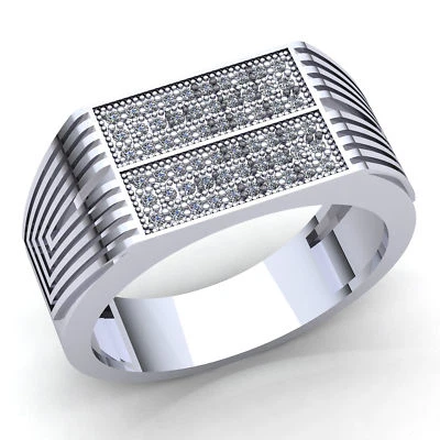 Natural 0.75ct Round Cut Diamond Mens Pinky Pave Engagement Ring 14K Gold - Image 1 of 4