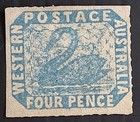 1854 Western Australia 4d Pale Blue Swan stamp WMK Swan Rltte perfs MNG Cat£5000