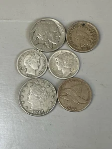 Lot of 6 Collectible US Coins – 1857 Flying Eagle, 1918 Buffalo, Silver Dimes - Picture 1 of 5