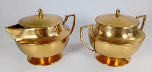 Antique Heavy Brass Lidded Creamer and Sugar Bowl Set. ~ Made in South Korea. - Picture 1 of 12