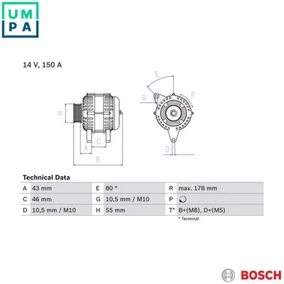 ALTERNATOR 0 986 041 930 FOR PEUGEOT PARTNER/FURGON/Box/Body/MPV/Van/URBANA 2.2L - Image 1 of 4