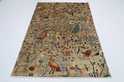 5x7 ft Oriental birds Traditional Area Rug Afghan Hand Knotted Veg dye Wool Rug - Image 1 of 4