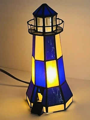 Lighthouse Stained Glass Tiffany Style Table Lamp Nightlight Nautical Coastal 9” - Image 1 of 4
