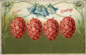 Postcard Easter Greetings Flower Eggs Blue Pink Printed in Germany Posted 1908 - Picture 1 of 2