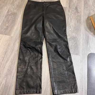 Pantalones vintage Nine West para mujer talla 12 negros 100 % cuero tiro alto motocicleta Foto 1 de 4