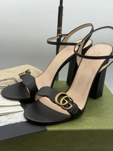 GUCCI SCHUHE MARMONT DOUBLE G LOGO SCHWARZ LEDER Absatz SANDALEN Gr. 42 EU / 12 US - Bild 1 von 13