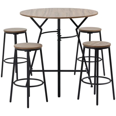 5-Piece Bar Table and Chairs Set, Space Saving Dining Table with 4 Stools - Image 1 of 4