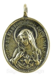 Grande medaglia CUORE IMMACOLATO / CUORE SACRO, bronzo, fusa da antico originale - Foto 1 di 2