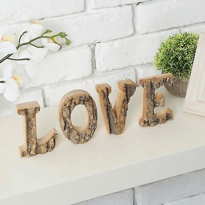 Rustic Exposed Wood 4 Inch Block Letters Love Sign, Decorative Mantel Word Sign - Image 1 of 4