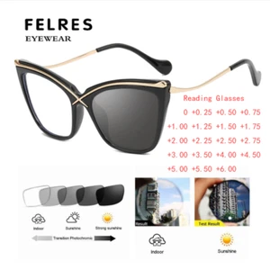 Women Photochromic Blue Light Blocking Reading Glasses Cat Eye Retro Sunglasses - Picture 1 of 21