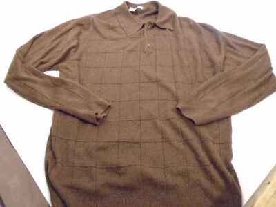 Geoffrey Beene Mens Size Large 3 button up Collar Pullover Sweater  Dark Brown - Image 1 of 3