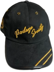 Privilege Society Cotton Leather & Suede Dad Hat Strap Back Cap Black  / Gold - Picture 1 of 7