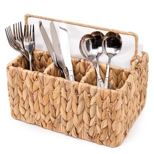 Natural Wicker Utensil Caddy Flatware Organizer Countertop Hand-Woven Design - Picture 1 of 6