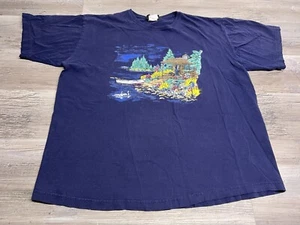 Vintage Lake Cabin Graphic Nature Outdoors T-Shirt Mens Size XL Y2K Sun Faded - Picture 1 of 8