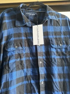 Calvin Klein Jeans Hemden Neu mit Etikett blau schwarz kariert Flanell Button Down XXL - Bild 1 von 5