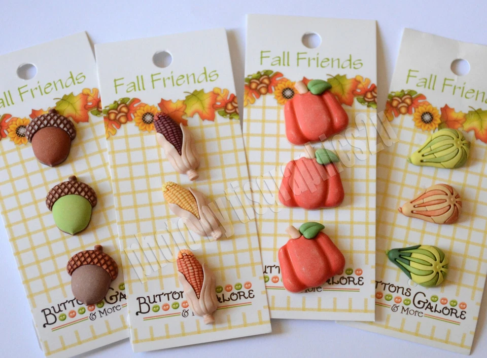 Fall Friends 3D Buttons from Buttons Galore  / Acorns ~ Corn ~ Gourds ~ Pumpkins - Image 1 of 2